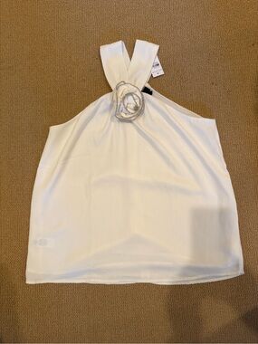NWT Ann Taylor White Rhinestone Rosette Halter Top – Size Small